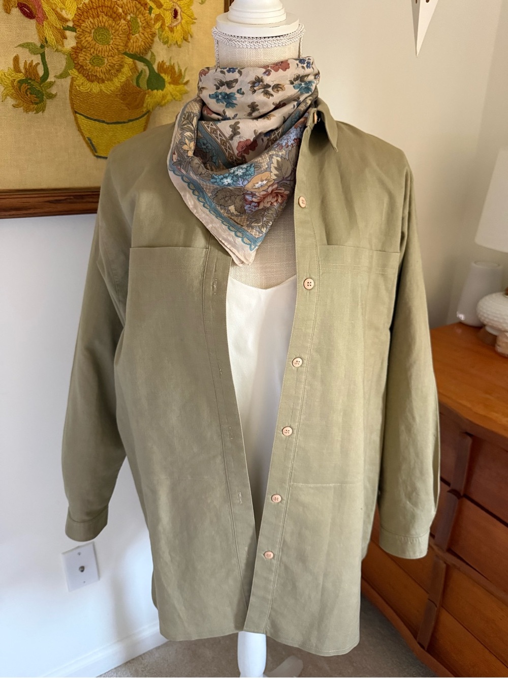 Olive Green Button-Front Lightweight Jacket